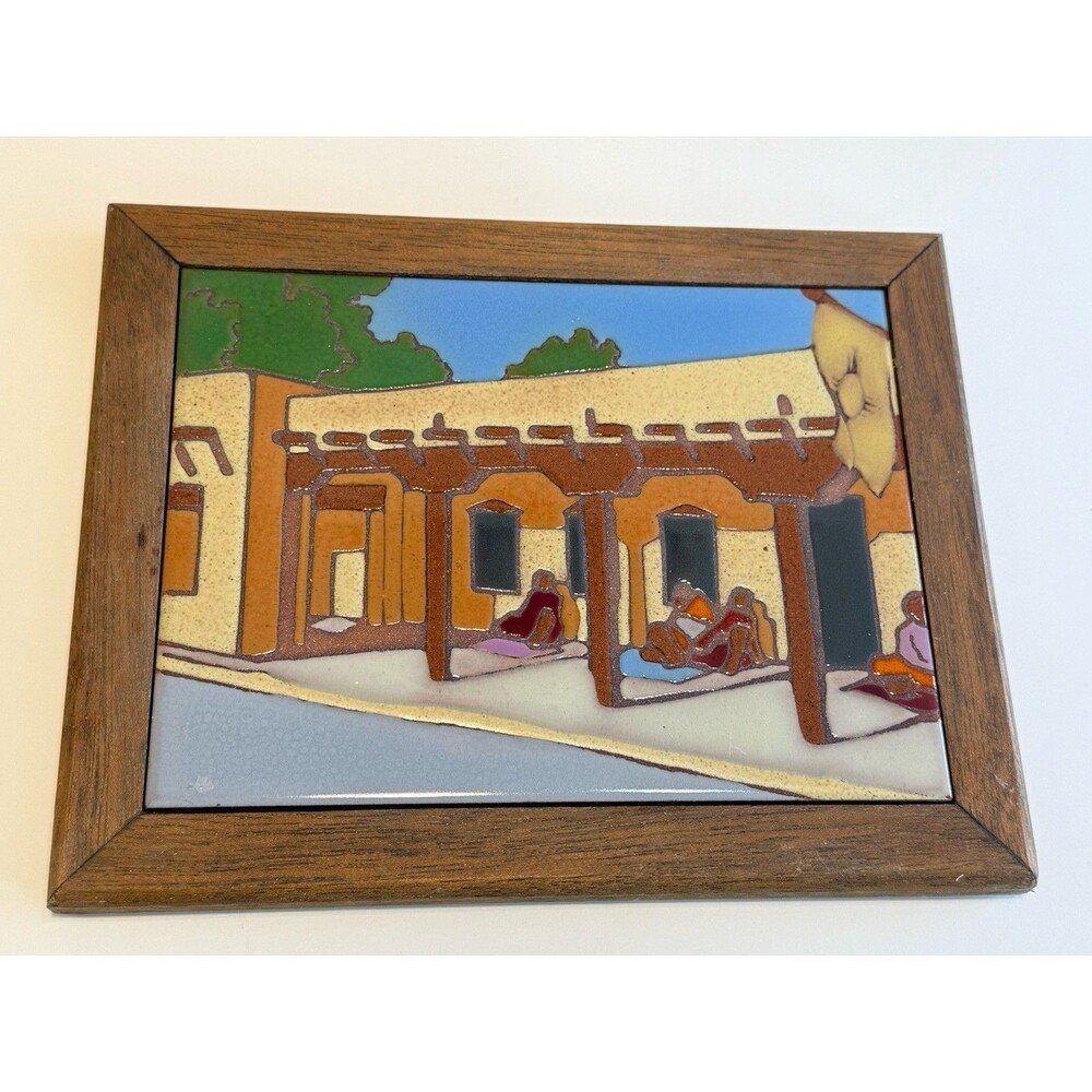 Made in ITALY Hand Painted Native American Tile Trivet Square 9" Framed